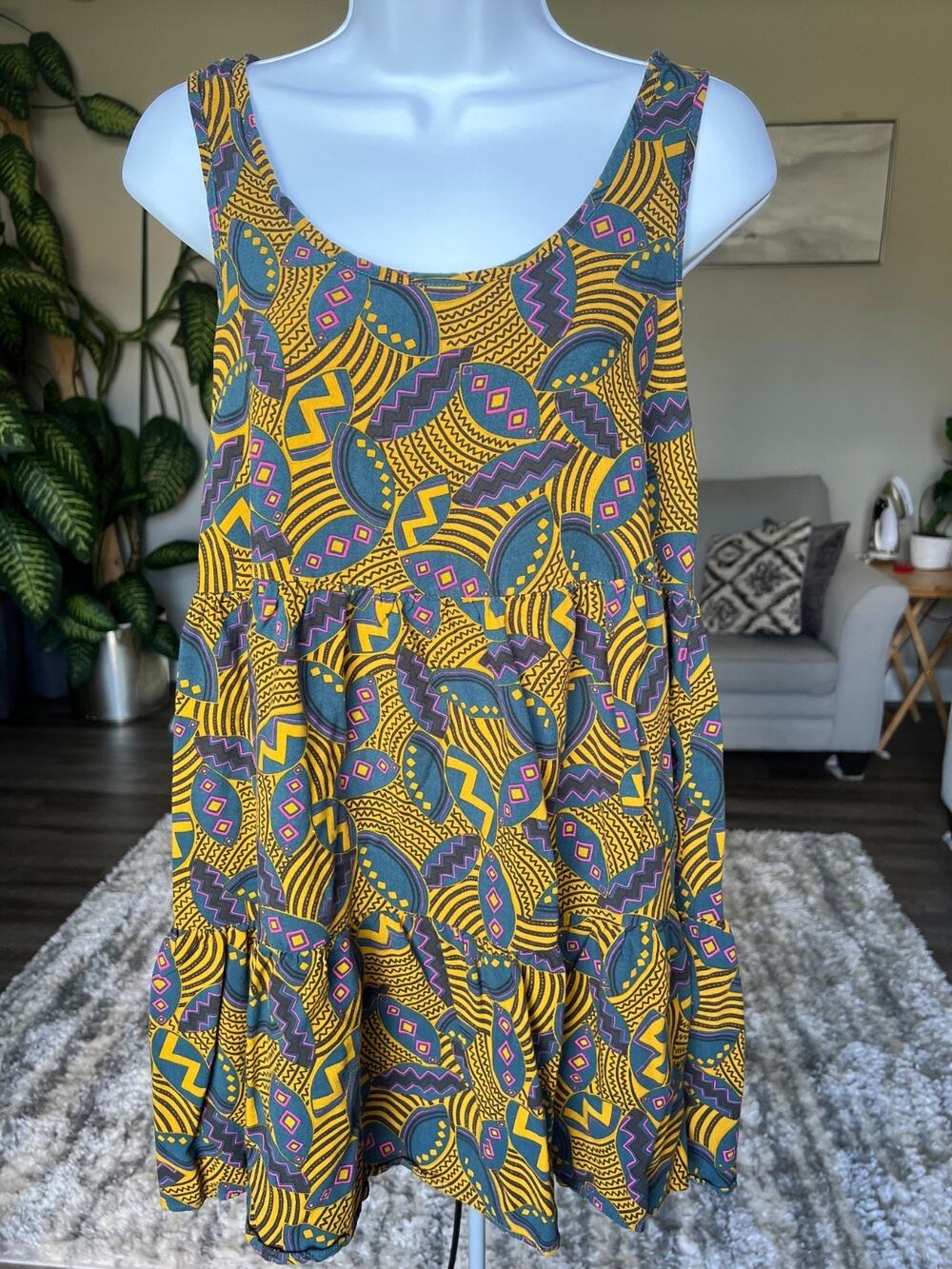 ASOS Women's Mini Dress US 2 Yellow Blue Abstract Sleeveless #878